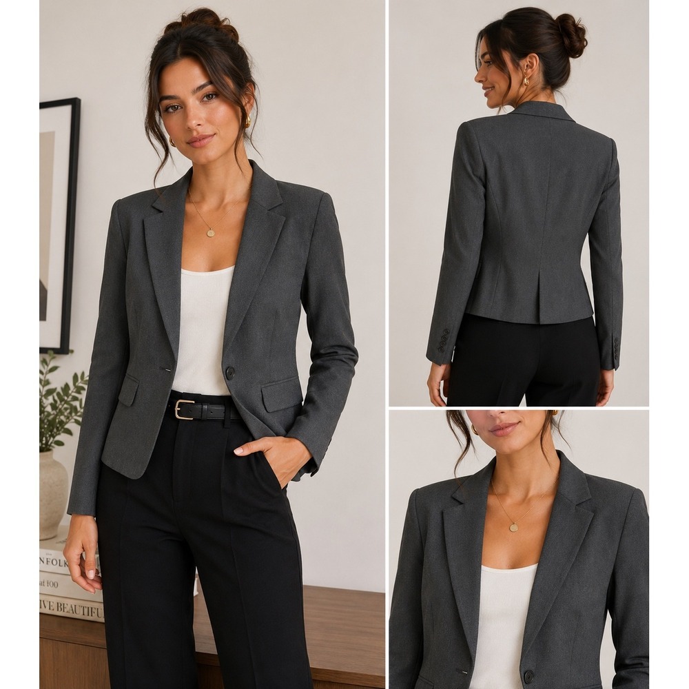 Halogen Womens Charcoal Gray Single Button Tailored Blazer Jacket Size‎ 0 Office